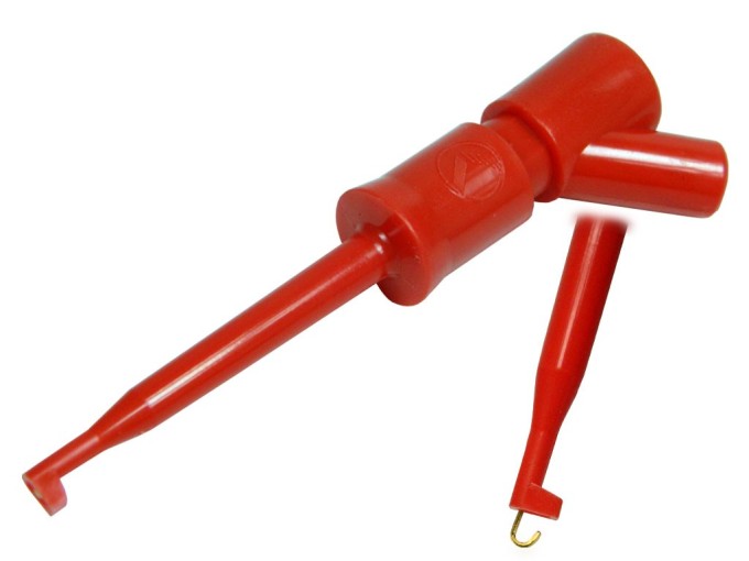 Merací hrot s háčkom Hirschmann KLEPS2-BU RT - červený