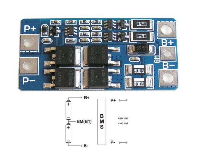 BMS Nabíjacia automatika s balancerom pre 2 Li-ion články, 20A