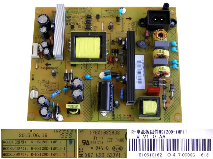 LCD zdroj pre TV Changhong UHD43D5000ISX - POWER UNIT 810610162 / R-HS120D-1MF11