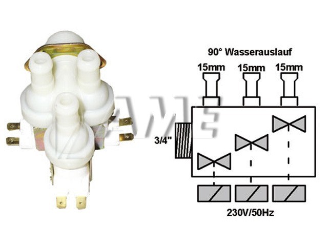 Univerzálny trojcestný napoušťací ventil 3/4" s 3 výstupy 15 mm
