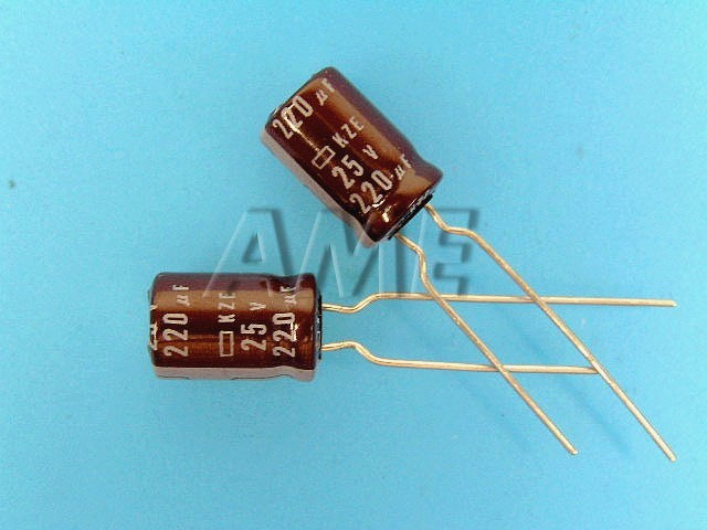 Nippon KZE 220uF/25V 105°C elektrolytický kondenzátor