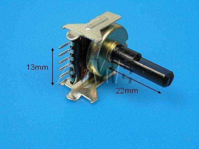 Potenciometer stereo otočný 20kΩ A č.13 s hriadeľom 22mm