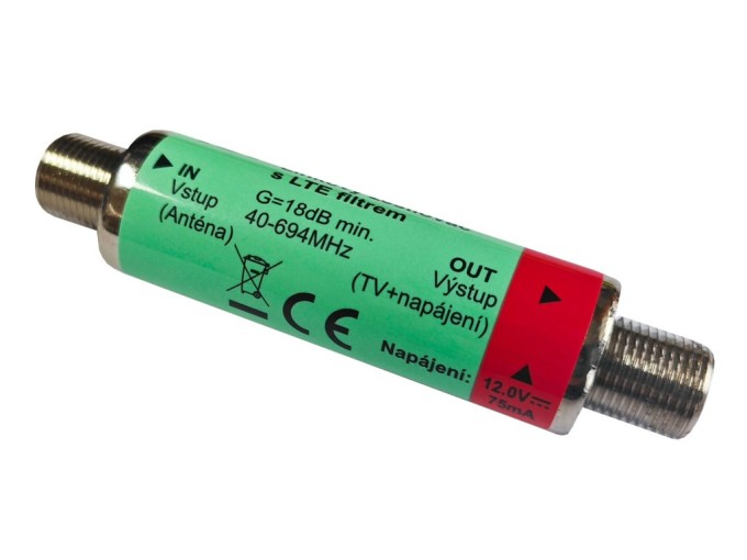 Anténny zosilňovač TST LA0021 18 dB s LTE 2 filtrom pre DVB-T2