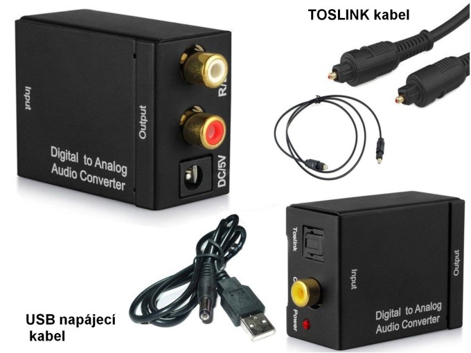 Digitálny audio prevodník Toslink / SPDIF na 2x RCA