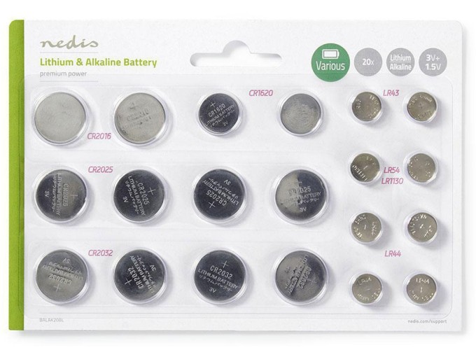 Sada gombíkových batérií Nedis 2xCR2016, 4xCR2032, 4xCR2025, 2xCR1620, 2xLR43, 2xLR54, 4xLR44