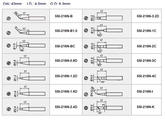 Soldering tip 5SI216N08D 0.6mm