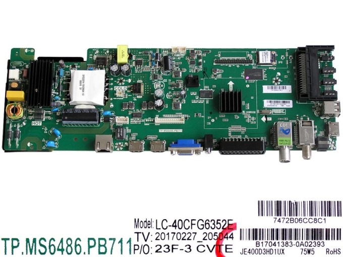 Základná doska Sharp LC-40CFG6352E - Main board B17041383, JE400D3HD1UX, TP.MS6486.PB711