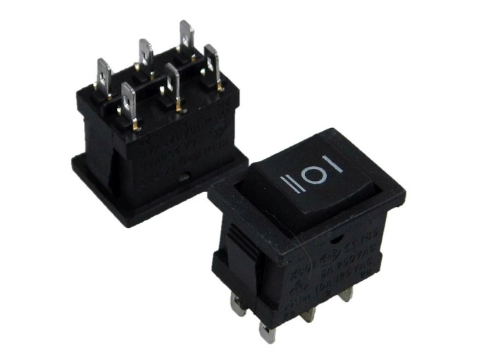 Kolébkový vypínač KCD1 černý ON-OFF-ON s 6 vývody