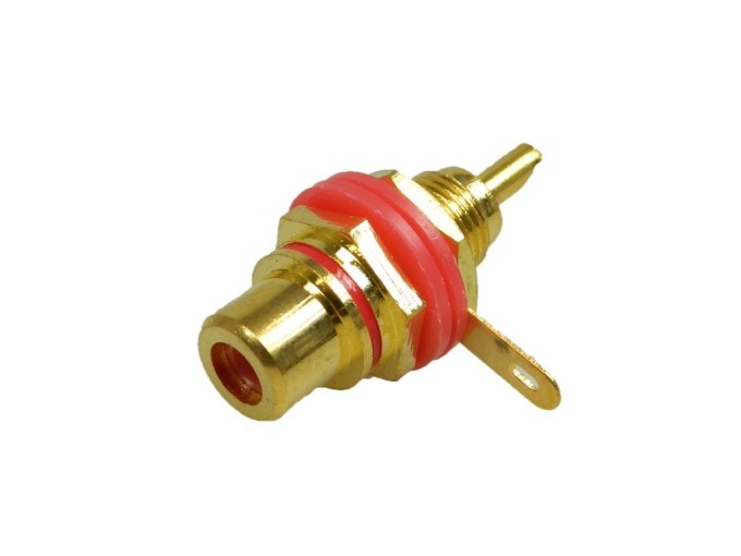 Konektor CINCH RCA panelová samica zlacený červený