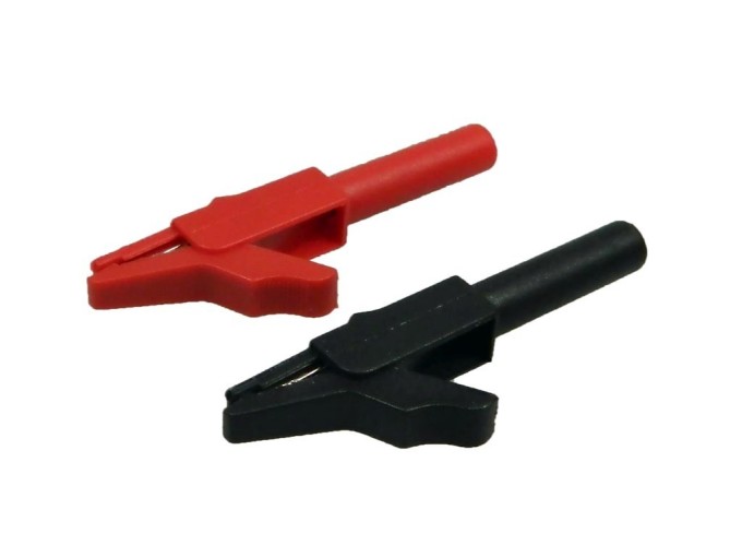 Merací krokosvorka na banánky - sada 2 ks, červená a čierna, pre vysoké prúdové zaťaženie