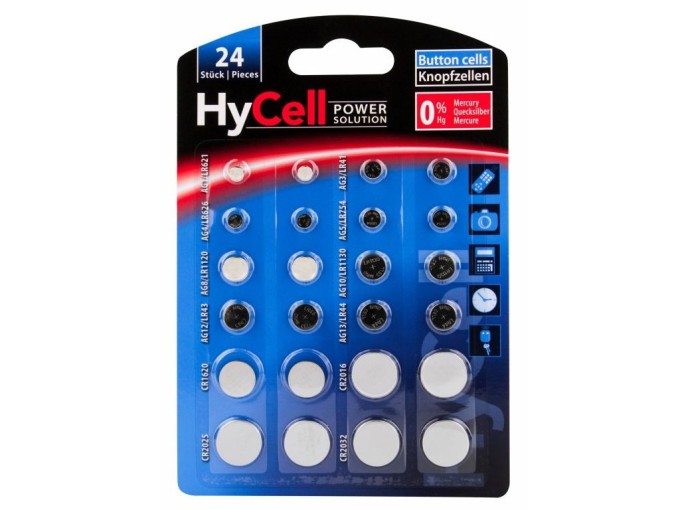Sada gombíkových alkalických a lithiových batérií 24 ks HyCell 1516-0003