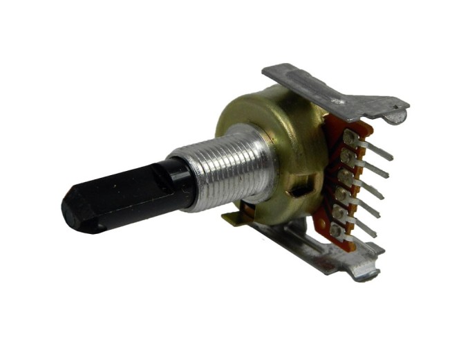 Potenciometer stereo 100kΩ s aretáciou - dĺžka hriadeľa 15mm