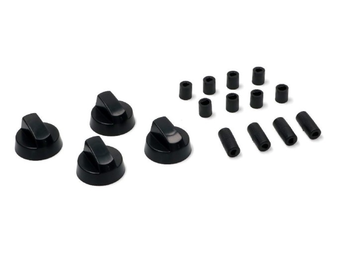 Univerzálne čierne ovládacie gombíky k sporáku - sada 4ks s redukciami