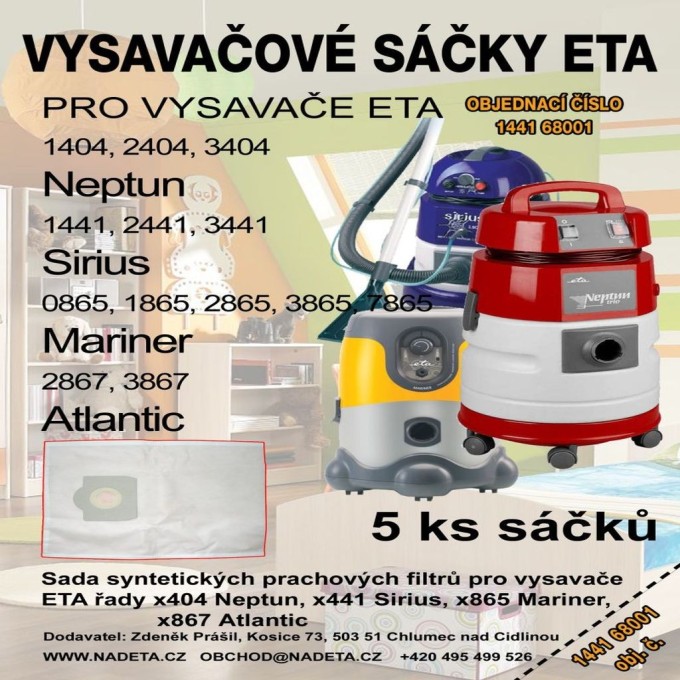 Sáčky do vysávače ETA 0441, 1441, 2441, 1404, 2404, 3404, Neptun, Sirius - 5ks