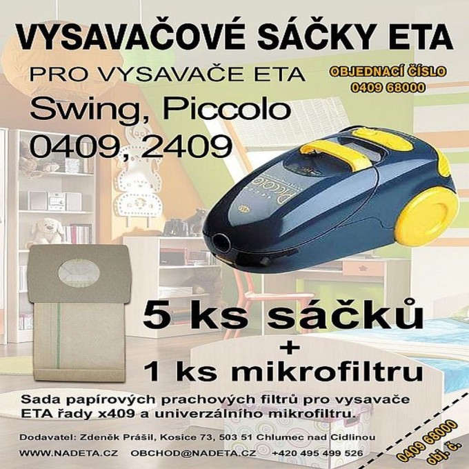Papierové sáčky do vysávače Eta 0409, 2409, Piccolo, Swing – 5 ks + mikrofiltr