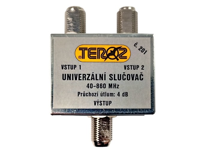 Univerzálny anténny slučovač TV s 2 vstupy F TEROZ č.201