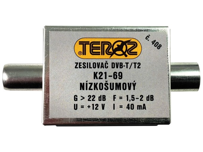 DVB-T/DVB-T2 anténny zosilňovač 22dB TEROZ č.408 s IEC konektormi