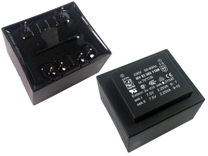 Sieťový transformátor 230V / 2x7.5V - 4.5VA pre plošné spoje