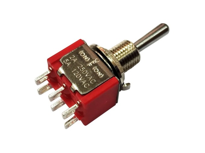 Páčkový prepínač 3 polohy (ON)-OFF-(ON) 2A / 250V AC