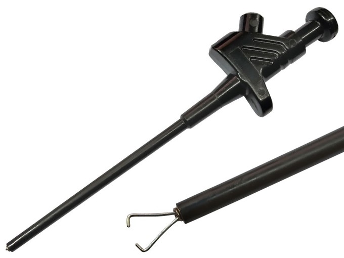 Bezpečnostný merací hrot na banánek prům. 4mm, do 1kV, 2 pérá, čierny