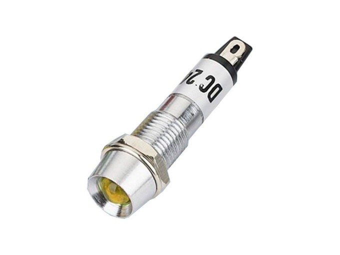 Žltá LED kontrolka 12V AC/DC s M8 závitom a kovovou objímkou