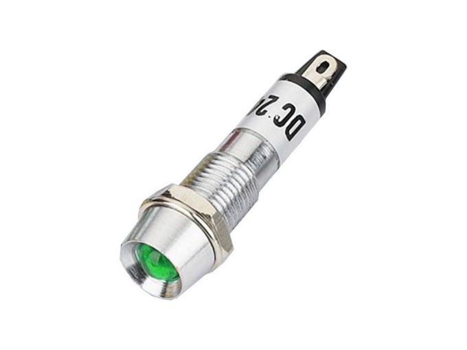 LED kontrolka zelená 24V AC/DC s kovovou objímkou M8