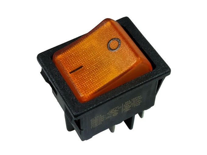 Kolébkový dvoupólový vypínač 250V / 16A WSM 9104L žltý ON-OFF FASTON 6,3