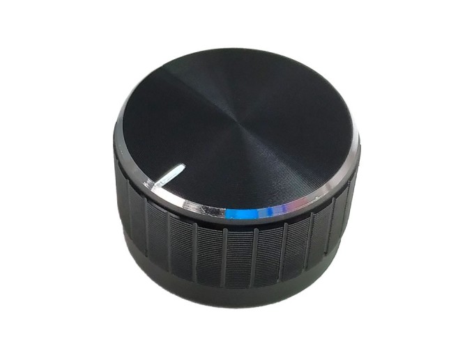 Hliníkový gombík na potenciometer 29mm, oska 6mm, čierny s ukazovateľom