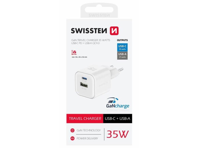SWISSTEN USB-C a USB-A nabíjačka s Power Delivery 35W biela