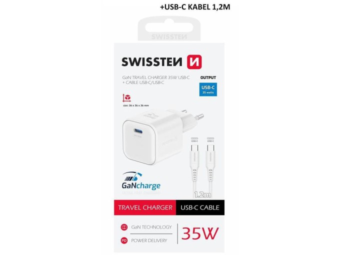 SWISSTEN Power Delivery USB-C Nabíjačka s 1,2m USB-C Káblem