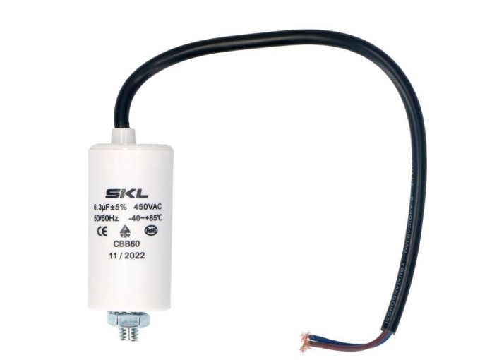 Rozbehový kondenzátor 6.3 uF 450V CBB60 SKL, 25cm kábel