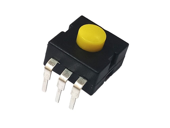 Žltý 3-polohový tlačítkový prepínač s aretáciou