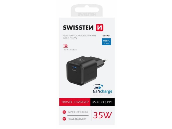 SWISSTEN Power Delivery USB-C Nabíjačka 35W čierna