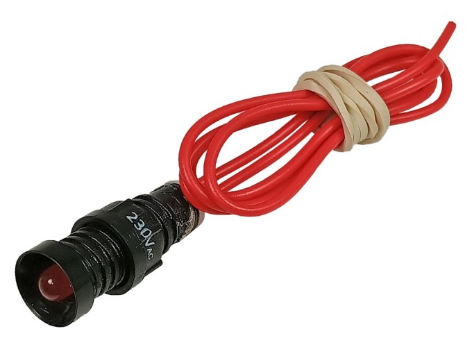 Červená LED kontrolka 230V AC s montážním otvorem 11mm