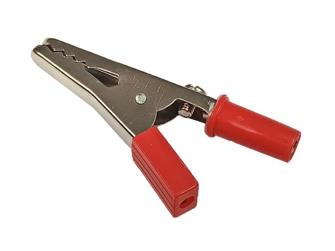 Miniatúrna částečne izolovaná krokosvorka červená pre banánek 4mm