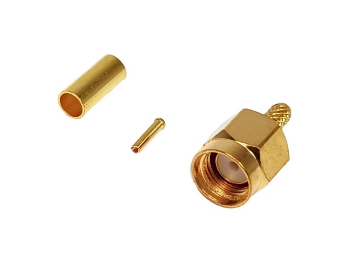 RP-SMA Konektor pre RG174 - Krimpovací Samec Reverzný - Zlacený