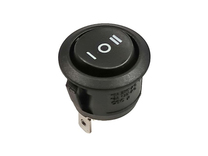 Kulatý kolébkový vypínač R13-112D-BB-7D, černý ON-OFF-ON