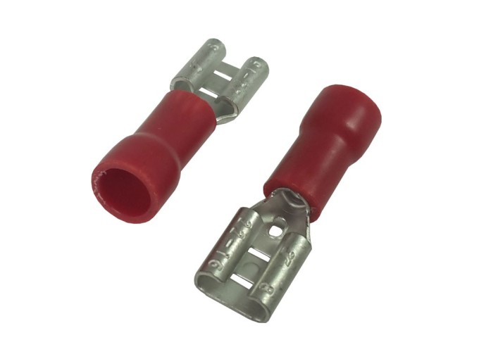 Krimpovací Faston konektor 4.8mm s červenou izoláciou - zásuvka