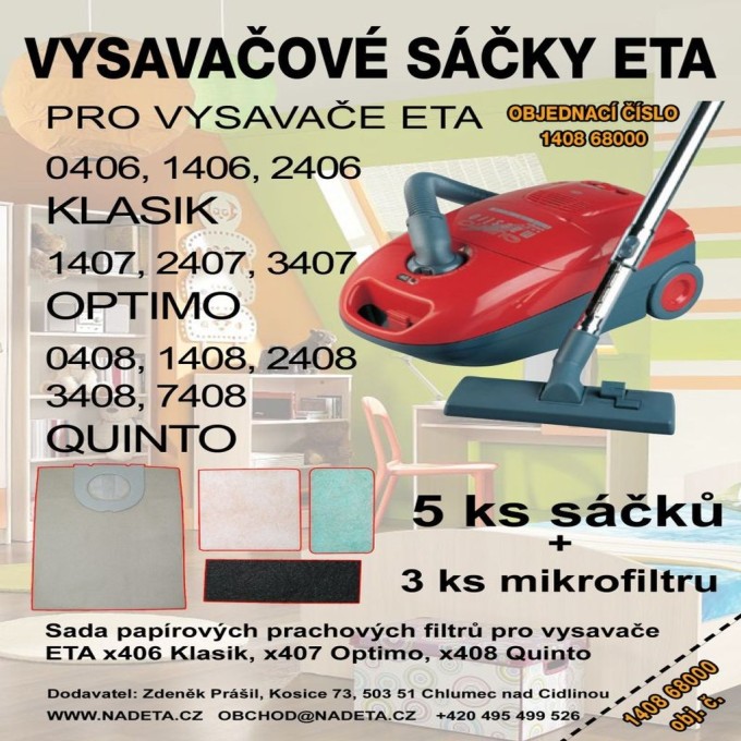 Sáčky do vysávača ETA 0406, x406, x407, x408 + mikrofiltr, 4 ks