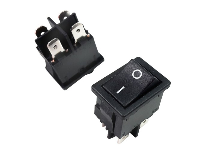 Kolébkový vypínač DPST 21x15 mm, 16A / 250V AC, čierny