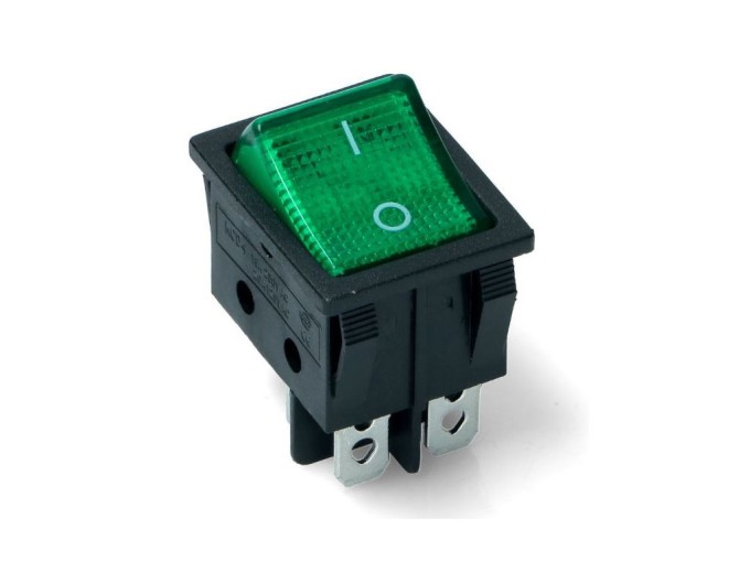 Kolébkový vypínač s podsvitem zelený 230V / 15A KCD4