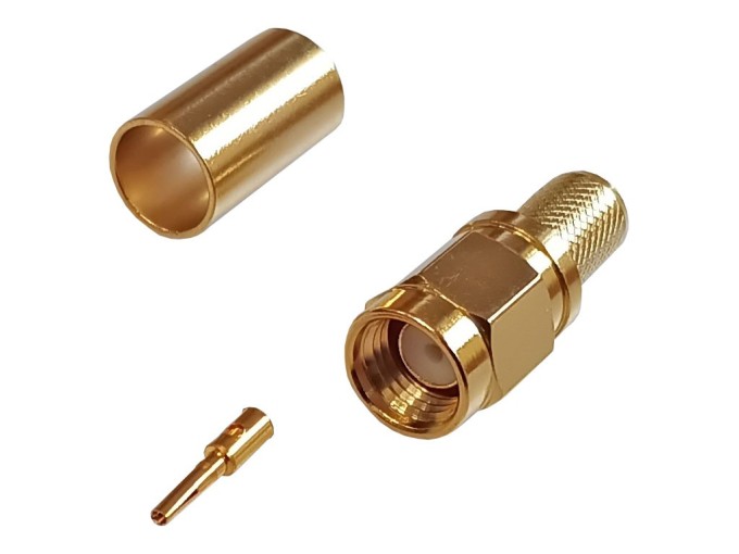 Konektor SMA pre kábel H155 - krimpovací samec reverzný pozlátený