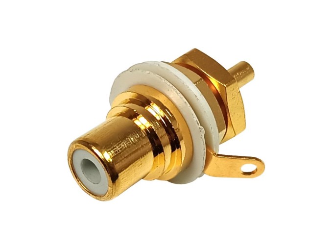 CINCH konektor panelová zásuvka, pozlátená, biela