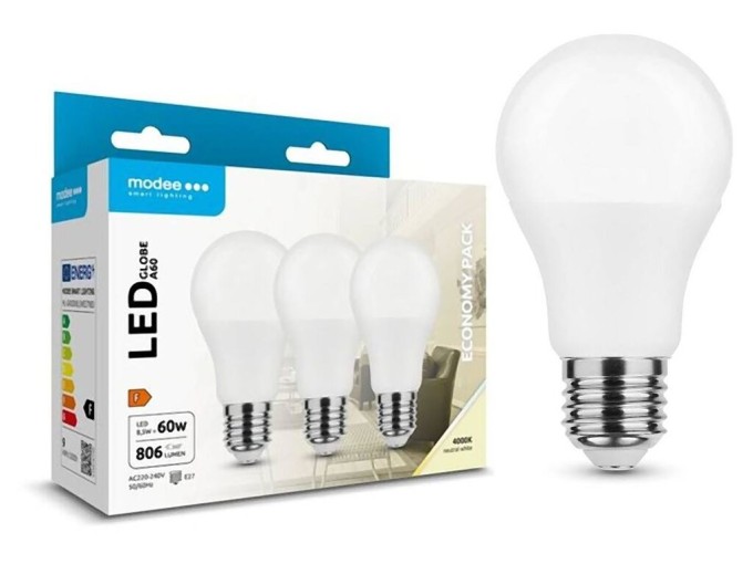 LED žiarovka E27 8.5W A60 studená biela, sada 3ks