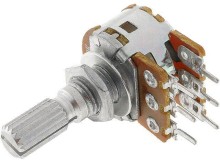 Potenciometer stereo 10kΩ logaritmický s drážkovanou hriadeľou 6 x 9mm