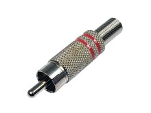 Kovový CINCH konektor strieborný s červeným konektorom