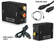 Digitálny audio prevodník Toslink / SPDIF na 2x RCA