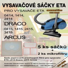 Textilné sáčky do vysávača Eta 0414, x414, x415, sada 5 ks + filtre