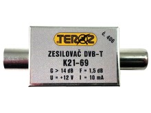 Anténny zosilňovač DVB-T / DVB-T2 14 dB TEROZ č.406 s IEC konektormi