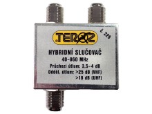 Hybridný anténny slučovač TV s 2 výstupy a F konektory